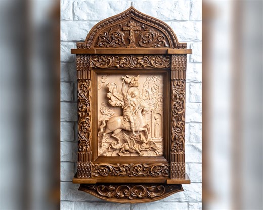 27.5" St George Wall Icon Bas-relief Religious Wooden Carved Kiot Christian Housewarming Gift Religious Icon Art - Etsy Canada