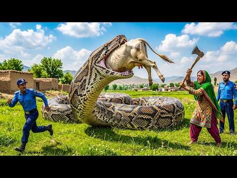 Police & Villagers Save White Cow from Giant Python in Dramatic Rescue"