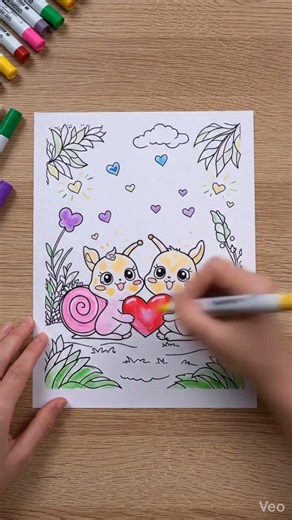 Cute Snail Love Coloring Page | Adorable Animal Coloring 🐌❤️