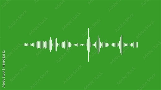 White and green audio visualization effect. White audio waveform spectrum animation, alpha channel, Sound line audio wave visualization voice record animation on green background.