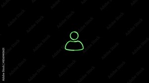 Neon glowing user icon animation. neon profile icon. avatar user profile icons. neon user silhouette animation isolated on black background.