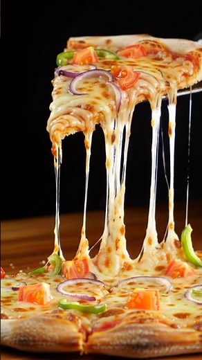 "Hot Gooey Cheese Pizza Slice with Floating Toppings - Ultra Realistic Close-Up!"#FoodPorn