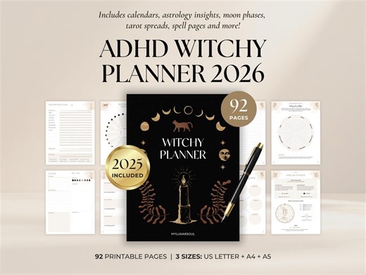 2026 Witchy Planner: Astrology, Tarot Journal, Moon Calendar (printable Calendar 2026 PDF) - Etsy