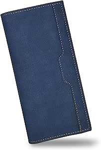 Long Wallet for Men, Stylish Ultra-Thin Bifold Wallets for Men with 12 Card Slots & ID Window & Zippered Coin Pocket, Credit Card Wallet for Suits and Daily Use (Blue)