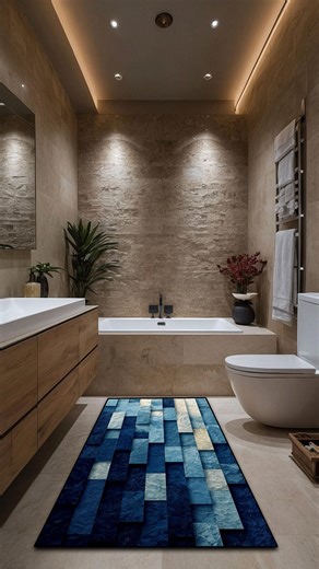 Modern Blue Bathroom Runner Rug , Geometric Stone Pattern Bath Mat , Non Slip Washable Bathroom Decor , Long Narrow Bath Rug,gift Runner Rug - Etsy