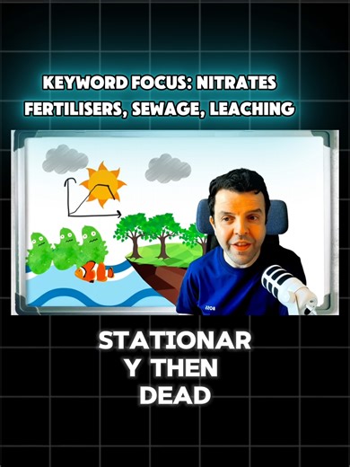 🔴 Secure this 6 marks question for your upcoming IGCSE Biology exam in 2026 Want to nail eutrophication in IGCSE Biology (0610) and score the full marks? 🎯 In this video, I’ll walk you through the exact chain of events—fertilisers/sewage → algae bloom → light blocked → plants die → decomposers increase → oxygen drops → fish die—so you can explain it perfectly in exam style ✅🌿🐟 🧠 Key exam phrases you’ll master: ✅ “Nitrates leach into water” 🌧️ ✅ “Algal bloom blocks light” ☀️🚫 ✅ “Aquatic pl