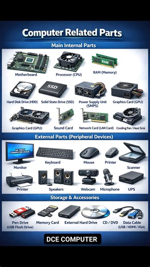 दृष्टि कंप्यूटर शिक्षा | Main Internal Parts and Main External Parts name with images #nonfollowersviewersfollowersシ゚viralfollowersシ゚ #viralvideochallenge... | Instagram