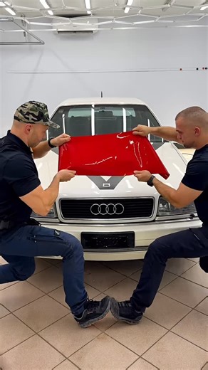 PolonezGarage on Instagram: "Audi V8 Red Grille Chrome Delete Transformation 🚗✨ This Audi V8 grille transformation proves how a small detail can completely change the character of the car. We’re dechroming the front grille using red vinyl to create a bold, sporty contrast that instantly modernizes the look. No paint, no permanent changes—just clean, precise wrapping that you can do at home this weekend. This DIY method is safe for the paint and fully reversible, making it perfect for anyone who