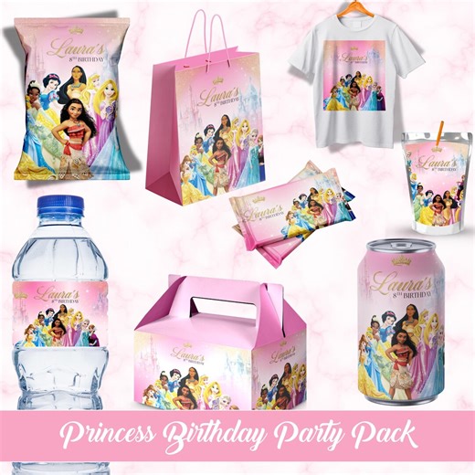 Princess Birthday Party Pack, Princess Party Favor, Princess Party Package, Princess Birthday Bundle, Princess Theme, Movie Party, Canva - Etsy