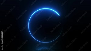 Glowing neon blue circle animation on black background. Seamless loop