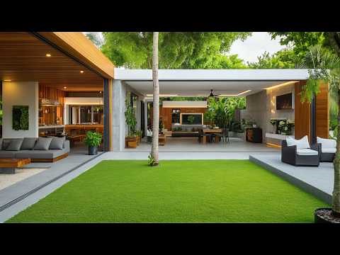 Timeless L-Shaped Single Story Concrete and Wood House Design with Open Indoor Outdoor Layout