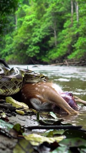 “Anaconda Hunting Deer by Riverbank” #naturevideo #shortvideo