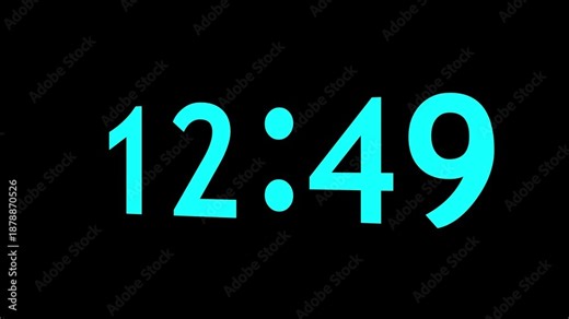 Digital countdown timer animation with final minute display. Let’s go time sequence showing remaining seconds and urgency. Numeric time counter for event start and action moment.