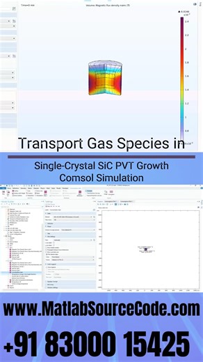 Matlab Simulink Assignments on Instagram: "Gas Species Transport in SiC PVT Growth | COMSOL Simulation – PhD Research www.matlabprojectscode.com | WhatsApp +91 83000 15425 Modeling gas species transport is critical for understanding single-crystal silicon carbide (SiC) growth via Physical Vapor Transport (PVT). This COMSOL Multiphysics simulation captures mass transport, thermal gradients, and boundary layer effects in the PVT chamber, enabling precise prediction of crystal quality and growth ra