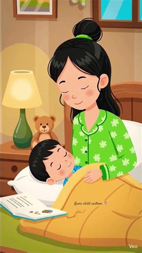 A mother trying to sleep her child by reading story 🌸#mother🌝#child#cartoon#