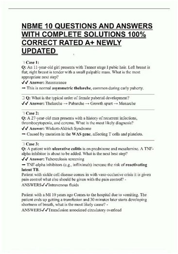 Latest NBME 10 QUESTIONS AND ANSWERS WITH COMPLETE SOLUTIONS 100 CORRECT RATED A NEWLY UPDATED video