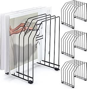 4 Pcs Wire File Organizer for Desk 6 Sections Metal Magazine File Holder Sorter for Binder Office Classroom School Paper Mail Book Storage, Black, 8.27 x 7.36 x 5.88 Inch