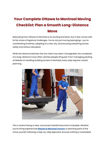 Your Complete Ottawa to Montreal Moving Checklist: Plan a Smooth Long-Distance M - SlideServe