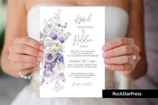 Elegant Dusty Purple Floral Summer Wedding Invitation Personalized Lavender Lilac Formal Printed Invitations _1433 - Etsy