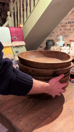 A range of original wooden dough bowls! These are all individually listed on our website, or visit us in-store to pick one out 👀 £50 each 📍Rustique Living, Staffordshire 🇬🇧 https://www.rustiqueliving.co.uk/dough-bowls #rustic #rusticshop #rustichome #rustichomedecor #foryoupage