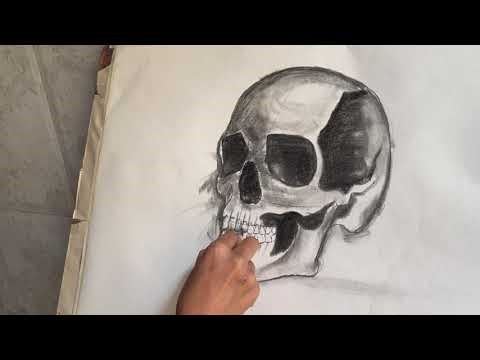 Drawing a SKULL FACE 💀 with Charcoal ✏️#viral #drawing #charcoaldrawing