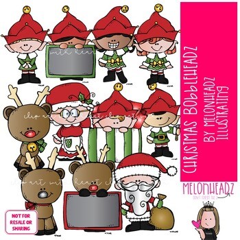 Christmas Bobbleheadz clip art, Santa clip art, Elf clip art COLORED Version