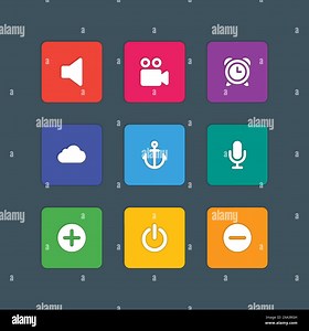 Material design style icons vector sign and symbols Volume, Cloud computing, Video camera, Clock, Anchor, Microphone, Power. Elements for website, web Stock Vector Image & Art - Alamy