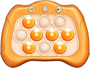 Quick Push Puzzle Game Machine Pop Fidget Light-Up Squeeze Poppet Sensory Toy Educational Push Pop Bubble Toy Stress Relief Party Favors Puzzle Game for Kids Teens Adults（Orange）