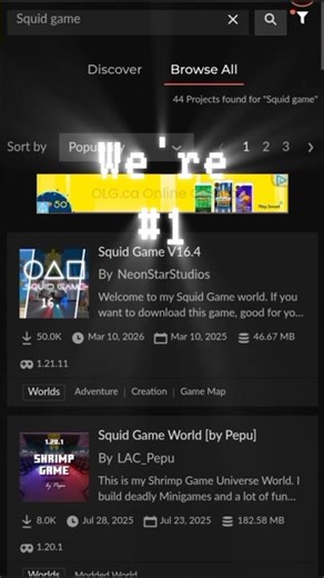 Our Squid Game Minecraft Map is Number one on Curseforge for Minecraft Java😎🎉 #minecraft #squidgame