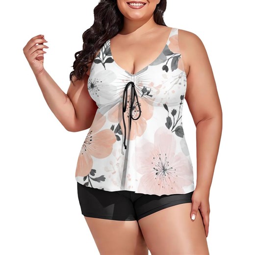 Plus Size Floral Tankini Swimsuit, Tummy Control Two-piece Bathing Suit, Summer Beach Outfit - Etsy