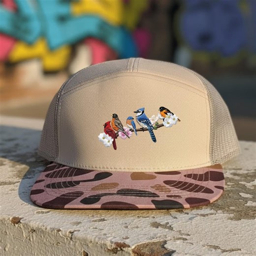 Triple Hummingbird Embroidered Camo Hat - Bird Lover Nature Gift for Women - 7-panel Pastel Camouflage Trucker Cap - Etsy