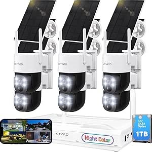 xmartO 0-Light Night Color Solar Security Camera System(6 Cameras), 2K HD Wireless PTZ, AI Tracking, WiFi6 Long Range, 10CH Expandable 4K NVR with 1TB HDD, HDMI Monitor, Mobile Access, 0 Monthly Fee