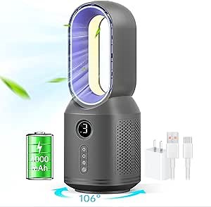 KONSIDEN Desk Fan, Portable Bladeless Fan 13 Inch Small Quiet Cooling Office Fan,106° Oscillation