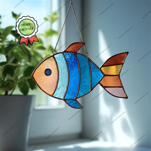 Fish Stained Glass Pattern, Tropical Fish Suncatcher Template, Ocean Window Decor SVG PDF, Easy Glass Craft Design - Etsy