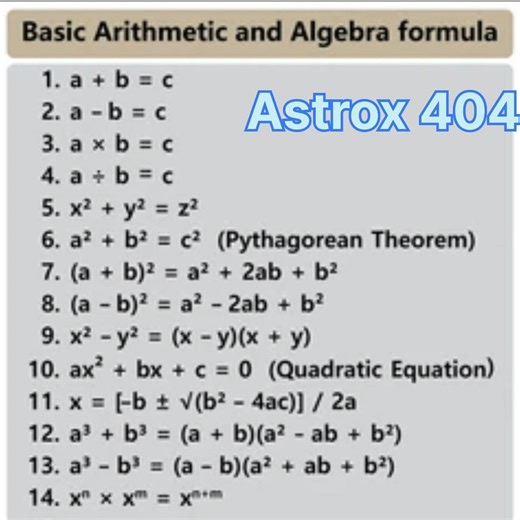 Basic Arithmetic And Algebra Formula . #education
