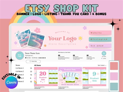 Teal & Pink Etsy Shop Branding Kit: Canva Templates (digital Download - Etsy