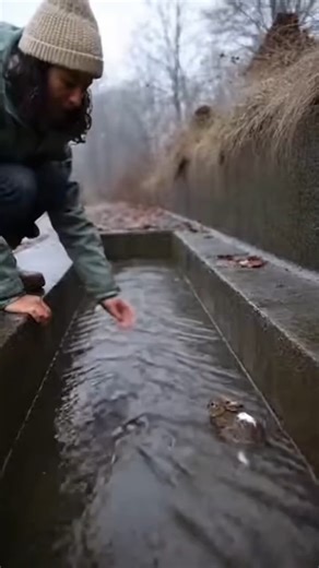 Kind Woman Rescues a Cold Baby Rabbit from a Water Drain