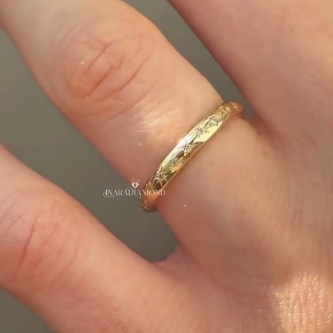 10K Gold Dainty Diamond Band Ring, Vintage Star Set Lab Grown Diamond Ring, Minimal Wedding Band, Promise Ring for Her - Etsy