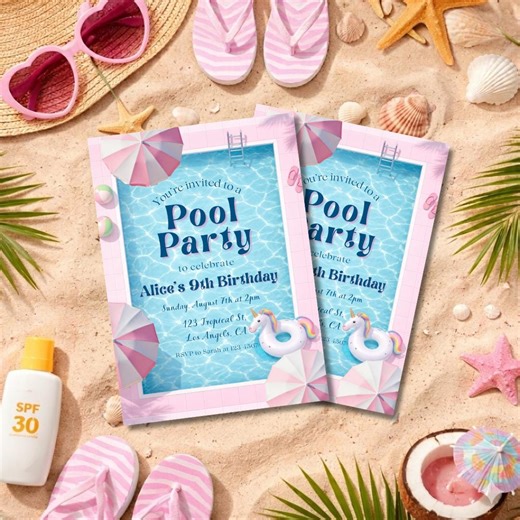 Pool Party Invitation Template | Summer Birthday Digital Invite (canva Editable) - Etsy