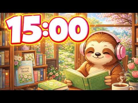 Cozy Spring Library with Lumi | 15 Minute Countdown Timer | Calm Lofi Music