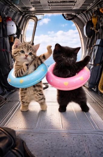 スカイダイビングをしに来たニャ🐈🐈 ご覧の通りパラシュートもしっかり装備して絶対安心だニャ🐈 クロちゃんはなんだか眠そうだニャ🐈 #ダンシングヒーロー #猫のいる暮らし #猫ダンス #スカイダイビング