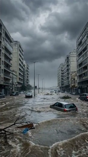 City Swallowed by Flood 🏙️​#flood #aivideo #simulation #scary #disaster #apocalypse #shorts