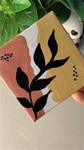 Easy Boho Leaf Painting on Mini Canvas🧡🖤#ytshots #youtubeshort #bohochic #painting