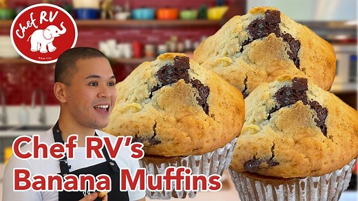 570K views · 24K reactions | BANANA CHOCOLATE CHIP MUFFINS Makes 12- 3ounce muffins Bake at 450F for 10 minutes; reduce oven temp to 325F, and bake for another 15 minutes or until almost firm. 2 cups all-purpose flour ¾ cup white sugar 1 tablespoon baking powder ½ teaspoon baking soda 1 cup fresh milk 1 tablespoon white vinegar ½ cup melted butter (salted) 1 pc whole egg 4-5 pcs chopped bananas 1 cup dark chocolate chips Pinch of salt, if using unsalted butter | Chef RV Manabat | Facebook