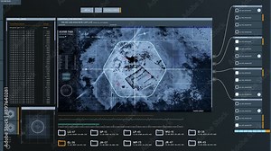 Tracking Software. Live Satellite Camera Footage was accessed. The Satellite is Flying Above the Sandy Desert. The Satellite is Locating the Military Objects. Data Encryption. User Interface.
