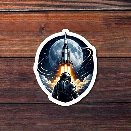 Astronaut Rocket Launch Sticker, NASA Space Mission Decal, Lunar Exploration Vinyl, Astronaut Art Gift, Space Program Laptop Sticker Decor - Etsy