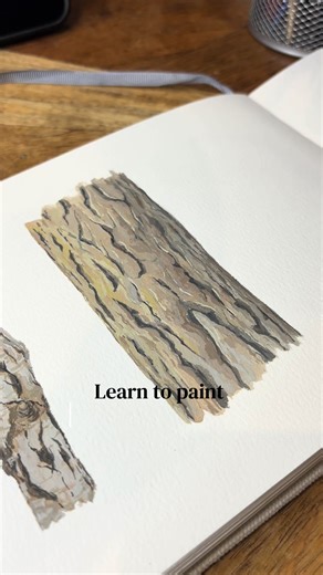 A tree bark texture study in my sketchbook today, from a photo I took on a walk. Possibly an odd subject choice?! I really it though, especially observing the tones of the bark and using that to build up the layers of the whole piece 🌲 I’m trying to work out how I want to develop this further now for a larger painting 🤔 #learntopaint #paintwithme #forest #treepainting #sketchbookart