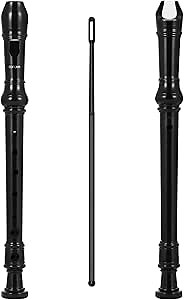 Soprano Recorder Instrument German Fingering 8 Hole Flute, Recorder Instrument for Beginners Student (Black)