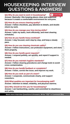 Housekeeping Interview Questions and Answers | Housekeeping Training Video