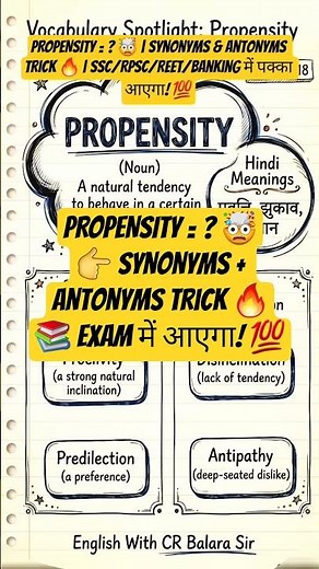PROPENSITY | Synonyms & Antonyms 📝 | SSC/RPSC/REET/BANKING Exams 💯 #vocabs #trending
